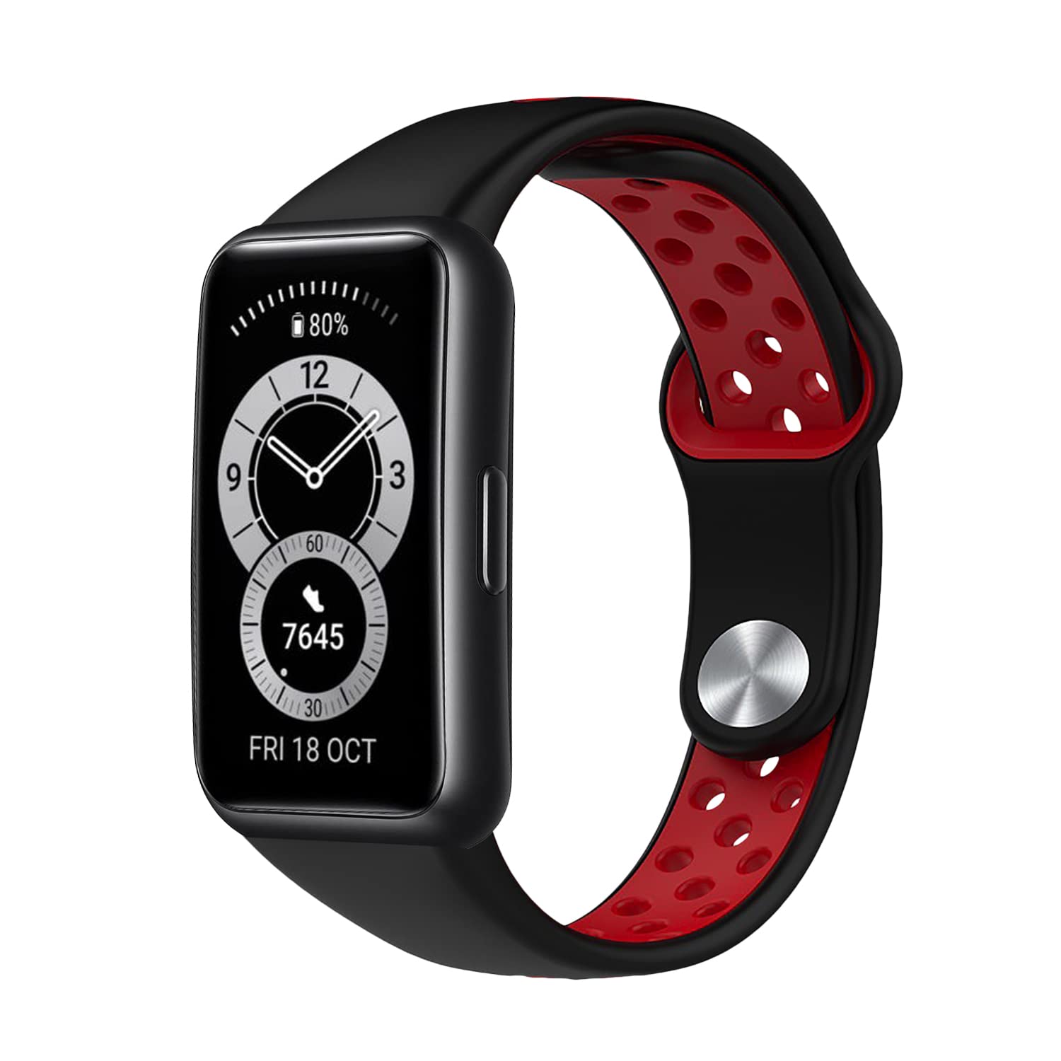 PaceBid Wristband Compatible with Huawei Band 6, Silicone Sports Replacement Strap, Waterproof, Breathable, Men and Women, Replacement Bands for Honor Band 6, Black/Red