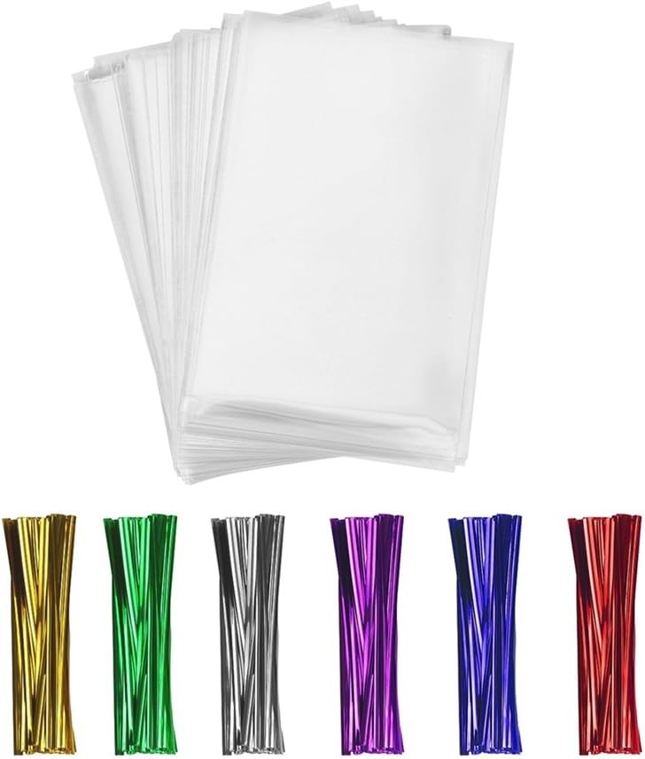600 Clear Cello/Cellophane Treat Bags and Ties 4x6-1.4 mils OPP Plastic Poly Bags for Gift in Bulk for Lollipop Cake Pop Candy Buffet Chocolate Cookie Wedding Supply (4'' x 6'')