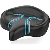 BLUEWIND Oversized Bike Seat, Wide Bicycle Saddle Novel Backrest Design for Electric Bike, Universal Fit Exercise Bike or Road Stationary Bike Seat Cushion for Men &amp; Women