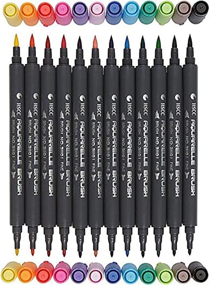 12 Set de 12 colores rotuladores con doble punta de pincel: Amazon.es: Oficina y papelería