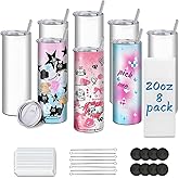 Kocdam Sublimation Tumblers, 20 oz Skinny Straight Sublimation Tumbler with Lids and Straws Bulk (8 Pack)
