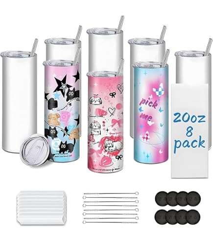 Amazon.com | Sublimation Tumblers bulk 20 oz Skinny, 24 Pack Stainless  Steel Double Wall Insulated Straight Sublimation Tumbler Cups Blank White  with Lid, Individually Box,Polymer Coating for Heat Transfer: Tumblers &  Water
