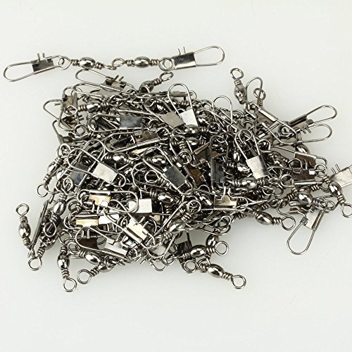 Natuworld 100pcs Barrel Swivel with Interlock Snap Solid Rings Fishing Connector - 13 Size Available (#3)