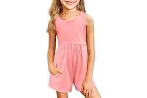 Arshiner Girls' Casual Summer Sleeveless Jumpsuits Loose One Piece Romper Short Overalls Outfits with Pockets