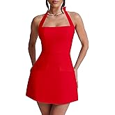 BORIFLORS Women's Sexy Halter Bodycon Mini Dress Corset Backless A-line Party Short Dresses