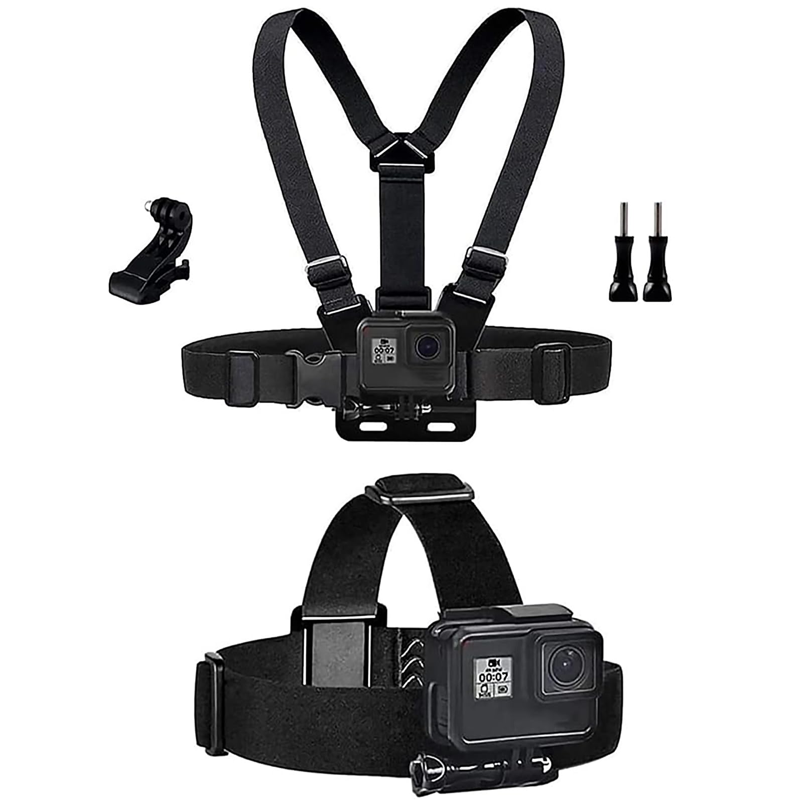 TEKCAM Elastic Chest and Head Harness Compatible with GoPro Hero 13 12 11 10 9 8 7/ AKASO EK7000 Pro V50 Elite/DJI Osmo/WOLFANG/Apexcam/Jadfezy Action Camera Waterproof Chest Mount Head Strap