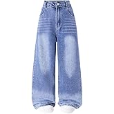 Nivne Tco Tween Boys Baggy Jeans Fashion Casual Washed Blue Loose Wide Leg Zipper Fly Denim Pants with Pockets
