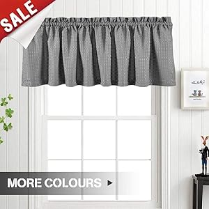 Waffle Woven Valance Waterproof Kitchen Window Treatment Set (60-by-18 Inch, Grey, One Panel)
