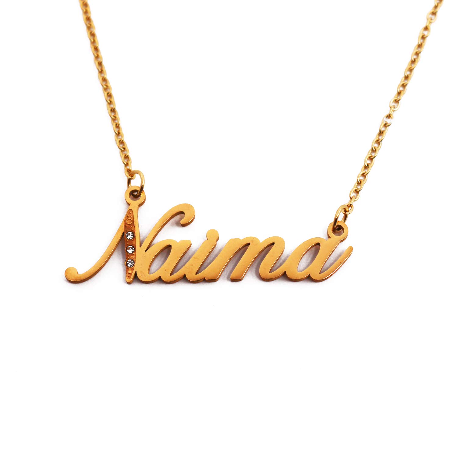 Kigu Naima Name Necklace Personalised Italic Gold Tone, Custom Dainty Name Pendants, Jewellery for Ladies, Girlfriend, Mother, Sister, Friends