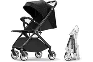 TRENANA Baby Stroller,Lightweight Stroller for Infants 6 Months,Electroplate Frame,Include Footmuff,Cup Holder & Storage Basket,Travel Stroller(Black)