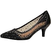XYD Women's Pointed Closed Toe Slip On Graceful Mesh Pumps Rhinestone Studs Comfy Kitten Heels Shoes for Mother Brides Wedding Party