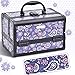 Joligrace Makeup Train Case for Girl Cosmetic Box Jewelry Organizer Lockable with Keys and Mirror 2-Tier Tray Portable Carrying with Handle Travel Storage Box - Purple Floral