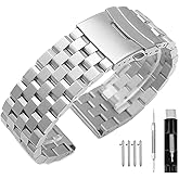 SINAIKE Brushed Metal Watch Bands for Men Women Solid Stainless Steel Watch Band 18/20/22/24/26mm Watch Bracelet Strap Deployment Double Lock Deployment Buckle Black Silver Blue Gold