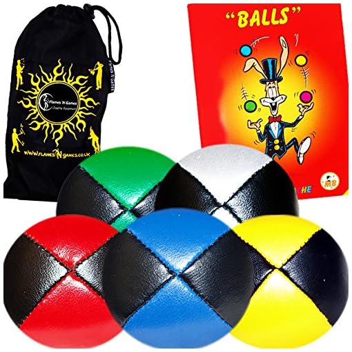 5x Pro Thud Juggling Balls - Deluxe (LEATHER) Professional Juggling Ball Set of 5 + Mister Babache Ball Juggling Book of tricks, and Fabric Travel Bag!