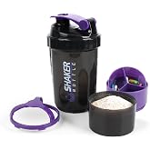 XTKS Shaker Bottle - Protein Shaker Cup with Storage Compartments - Leak-proof Workout Shake Bottles with Mixer for Smooth Mixing-500ML/16oz (PURPLE &amp; BLACK)