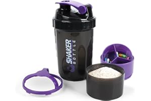 XTKS Shaker Bottle - Protein Shaker Cup with Storage Compartments - Leak-proof Workout Shake Bottles with Mixer for Smooth Mixing-500ML/16oz (PURPLE & BLACK)