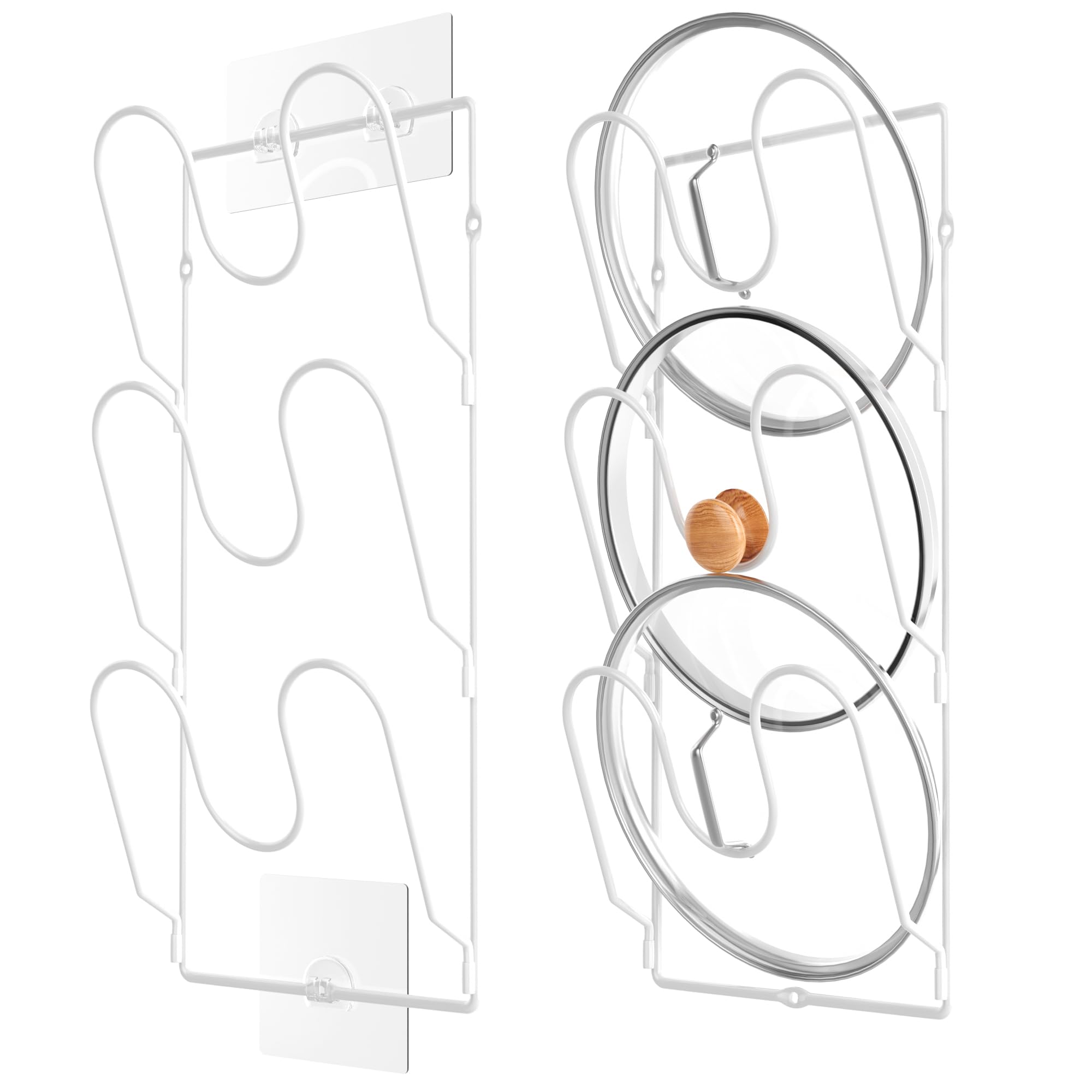 Photo 1 of 2 Pack Pot Lid Organizer Rack for Cabinet Door/Wall, 6-Tier Pot Lid Holders inside Cabinet Door, No Drilling Adhesive Wall/Door Mounted Rustproof Pots and Pans Lid Organizers for Kitchen Storage White