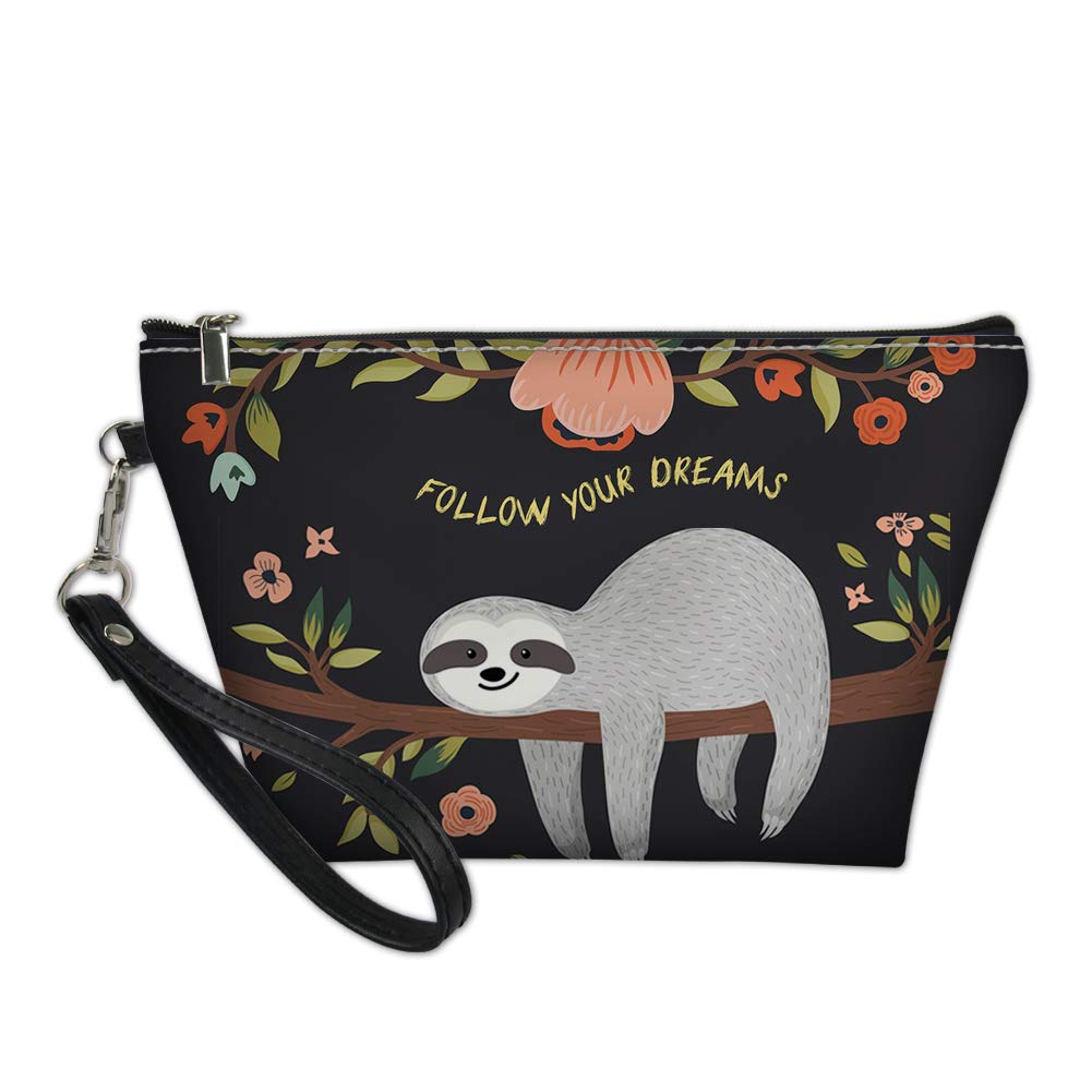 HUGS IDEA Floral Sloth Small Makeup Case, Fashion Women Teen Girls Little Pouch Clutch Handbag