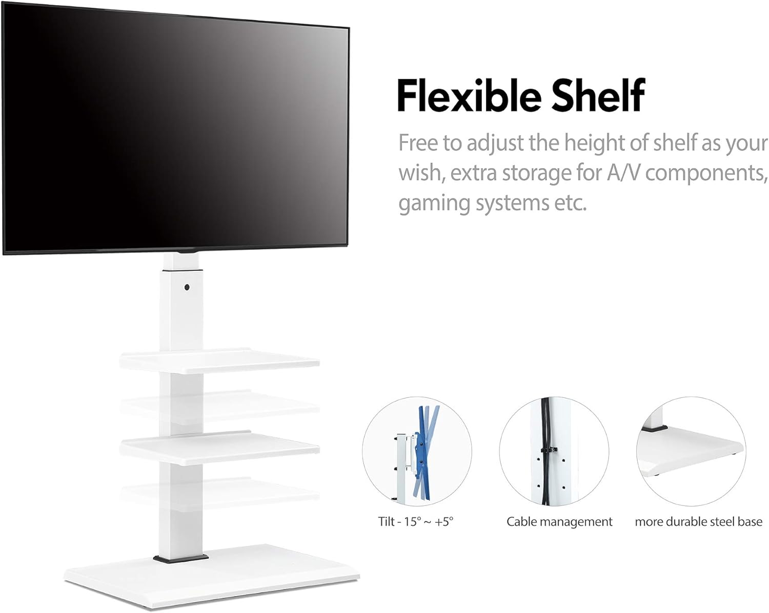 FITUEYES Swivel Floor TV Stand Base for TVs Up to 65” TVs White Corner TV Stand with Height Adjustable Entertainment Shelves – Perfect for Media Storage, FT-S3602MW: Electronics