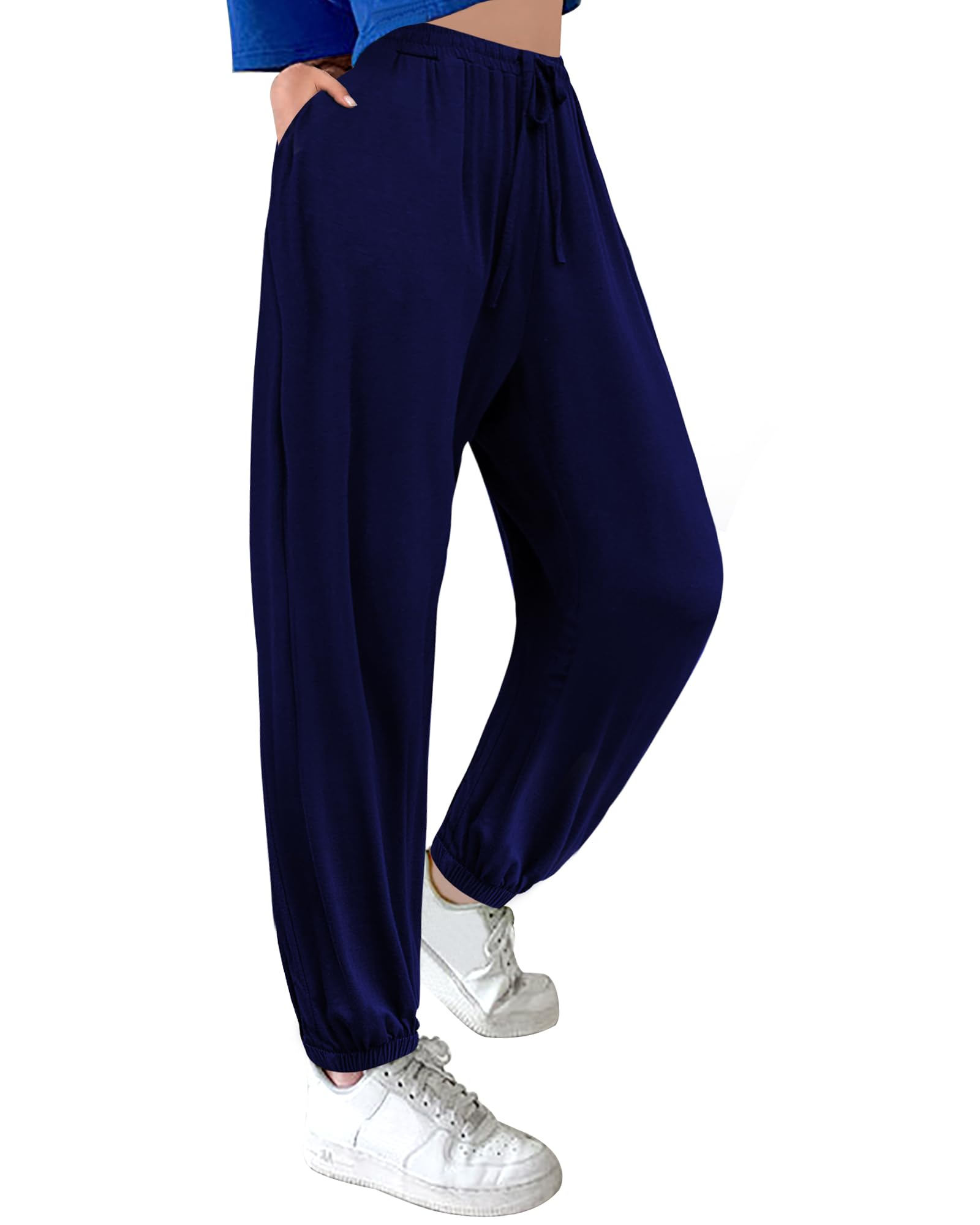 Photo 1 of ASIMOON Womens Yoga Sweatpants Soft Comfy Wide Leg Lounge Pants Drawstring Workout Joggers Pants with Pockets Dark Blue