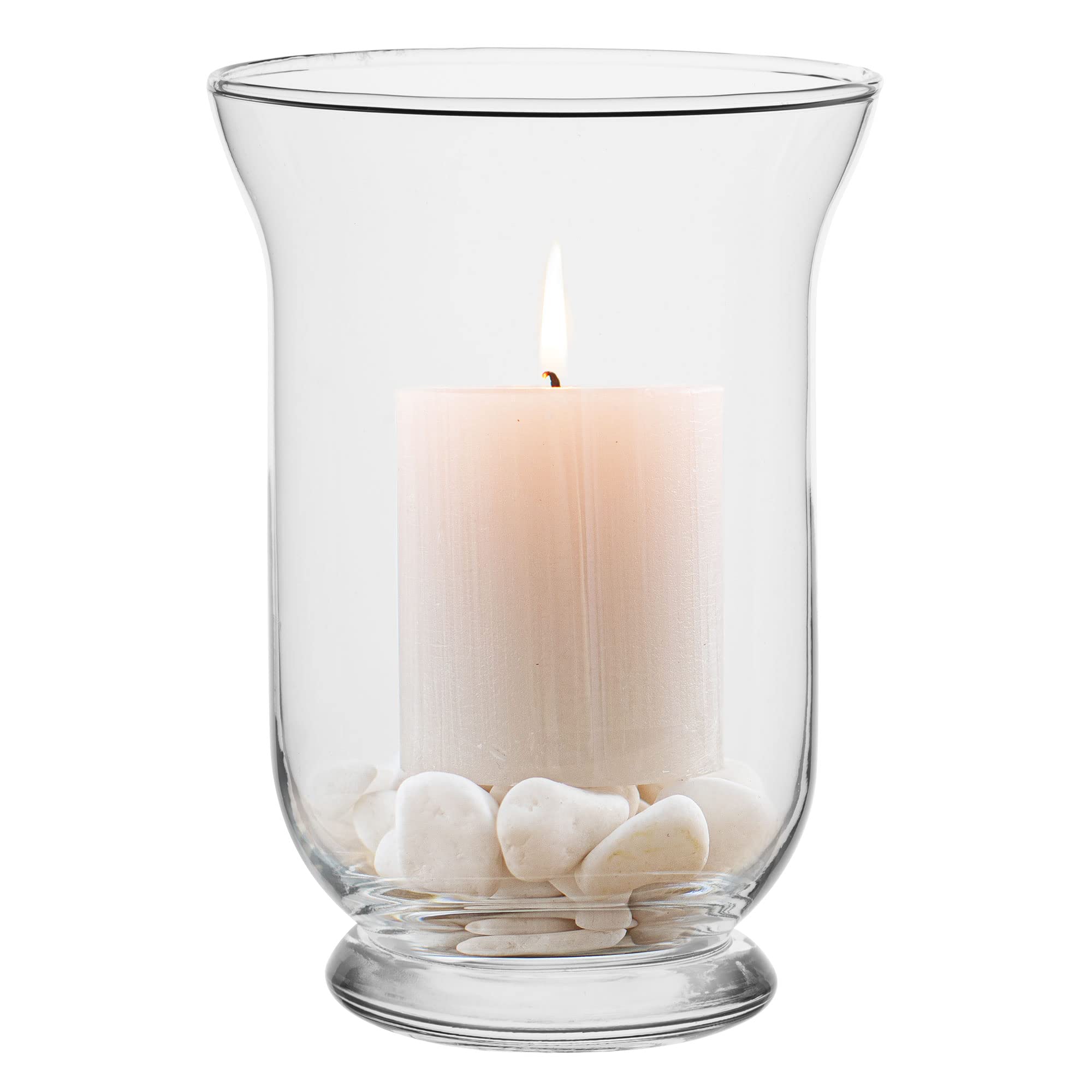 Trend For Home Hurricane Glass Candle Holder 19.5 cm Tall, Big Vase for Pillar Candles, Round Safe Table Decorations, Wedding Decor Flower Vase, Clear Glass, Freesia