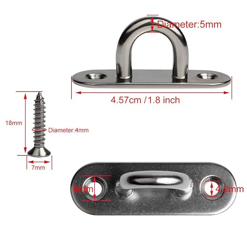 8-Pack Heavy Duty Stainless Steel Wall Hooks - M5 Size 304 Steel Pad Eye Plates For Yoga Swings, Boats & Marine Hardware - View #3