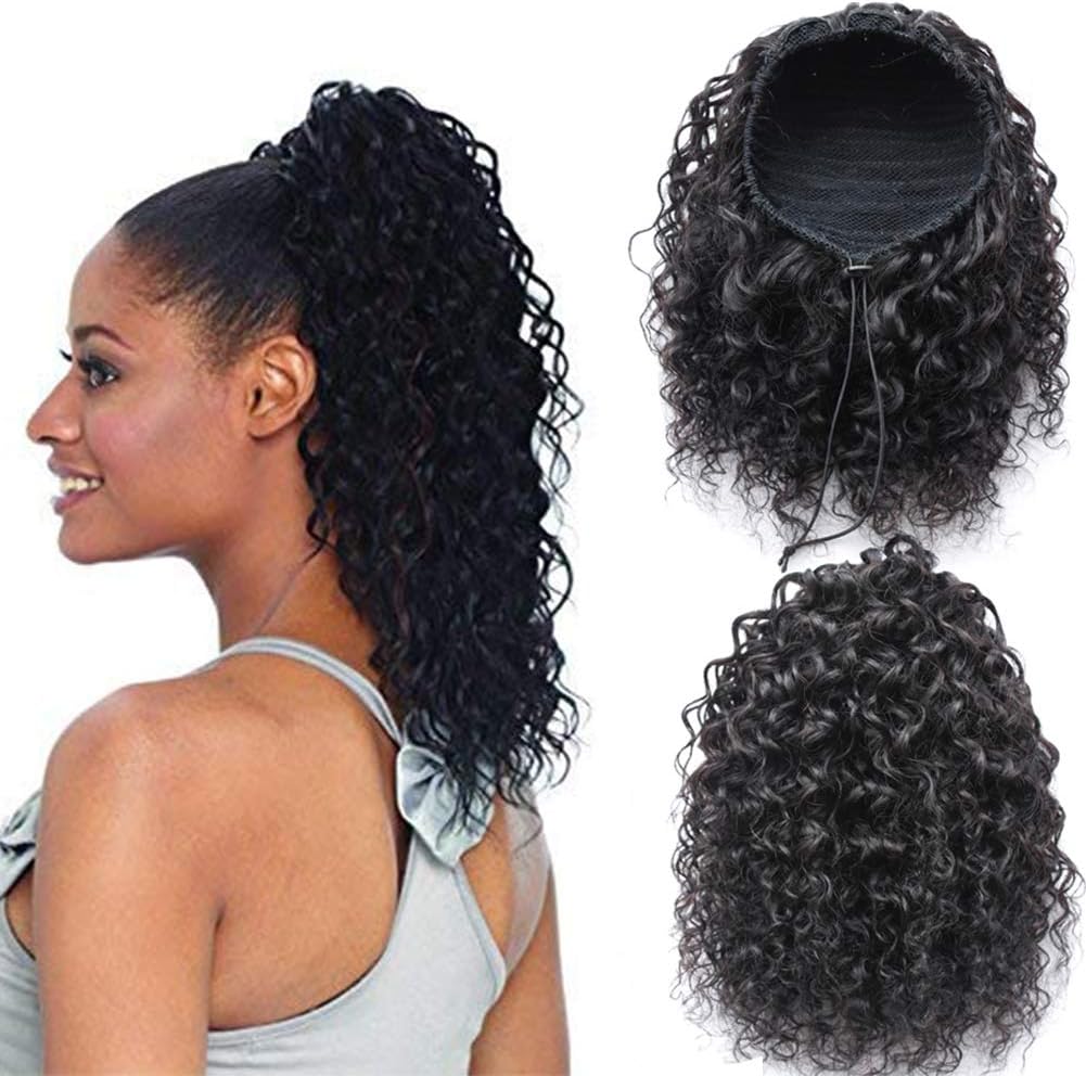 Wrap Drawstring 100 Human Hair Ponytail Extensions Water Wavy Curly Top Closure Clip Ins Ponytail Hairpiece Bun Hair Extensions Natural Wavy Curly Ponytail for Black Women 100g/pcs