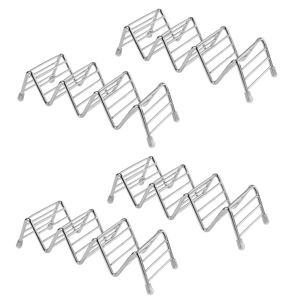 Poualss Stainless Steel Taco Holders Stand (4Pack) Rustproof Taco Rack for Hard or Soft Shell Tacos