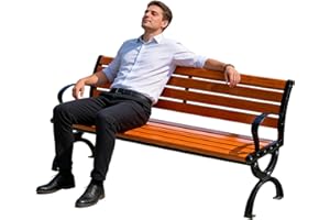 Garden Bench with Backrest, Metal Outdoor Bench, Plastic Wood Board, Protect from Wind and Rain, Suitable for Gardens, Courty