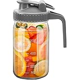 1Pc Wide Mason Jar Pitcher,32oz Glass Pitcher with Lid Double Leak-proof with Handle Water Jug Wide Mouth Breast Milk Fridge Container for Water, Juice (32oz Grey)