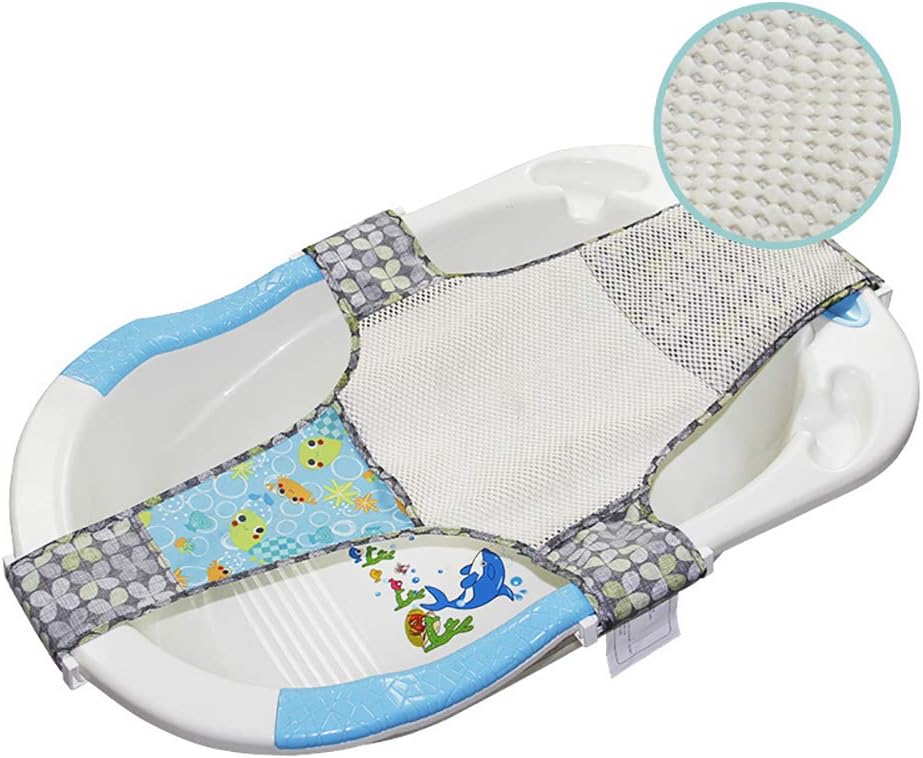 CUBY Newborn Adjustable Bath Seat Net Mesh Sling Safety Bathing Bed Support (Blue)