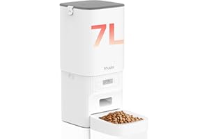 MUBBI Automatic Cat Feeders, 7L/29 Cups Automatic Dog Feeder with Desiccant Bag, 1-6 Meals Ideal for 2-15mm Dry Food, Suitble for Multiple Pets, Dual Power Supply, Detachable Washable, White