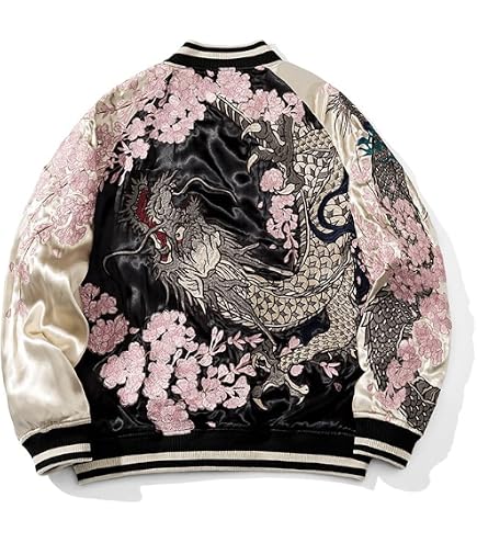 USTZFTBCL Sukajan Satin Bomber Baseball Jacket,Yokosuka Embroidery