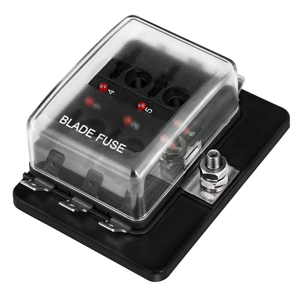 Jtron car 12V fuse box 6way Blade Fuse Box Holder With LED Warning Light For Automotive Car Boat Marine Trike (6 way)