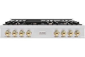 ZLINE Autograph Edition 48 in. Classic Gas Rangetop with 8 Burners and Porcelain Cooktop in Stainless Steel with Polished Gold Accents (RTZ-48-G)
