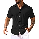 URRU Men's Muscle Dress Shirts Short Sleeve Stretch Casual Button Down Shirts Wrinkle Free Slim Fit Dress Shirt for Men