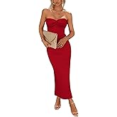 PRETTYGARDEN Women's 2026 Summer Bodycon Maxi Dress Strapless Tube Twist Knot Front Ribbed Knit Slit Cocktail Party Dresses