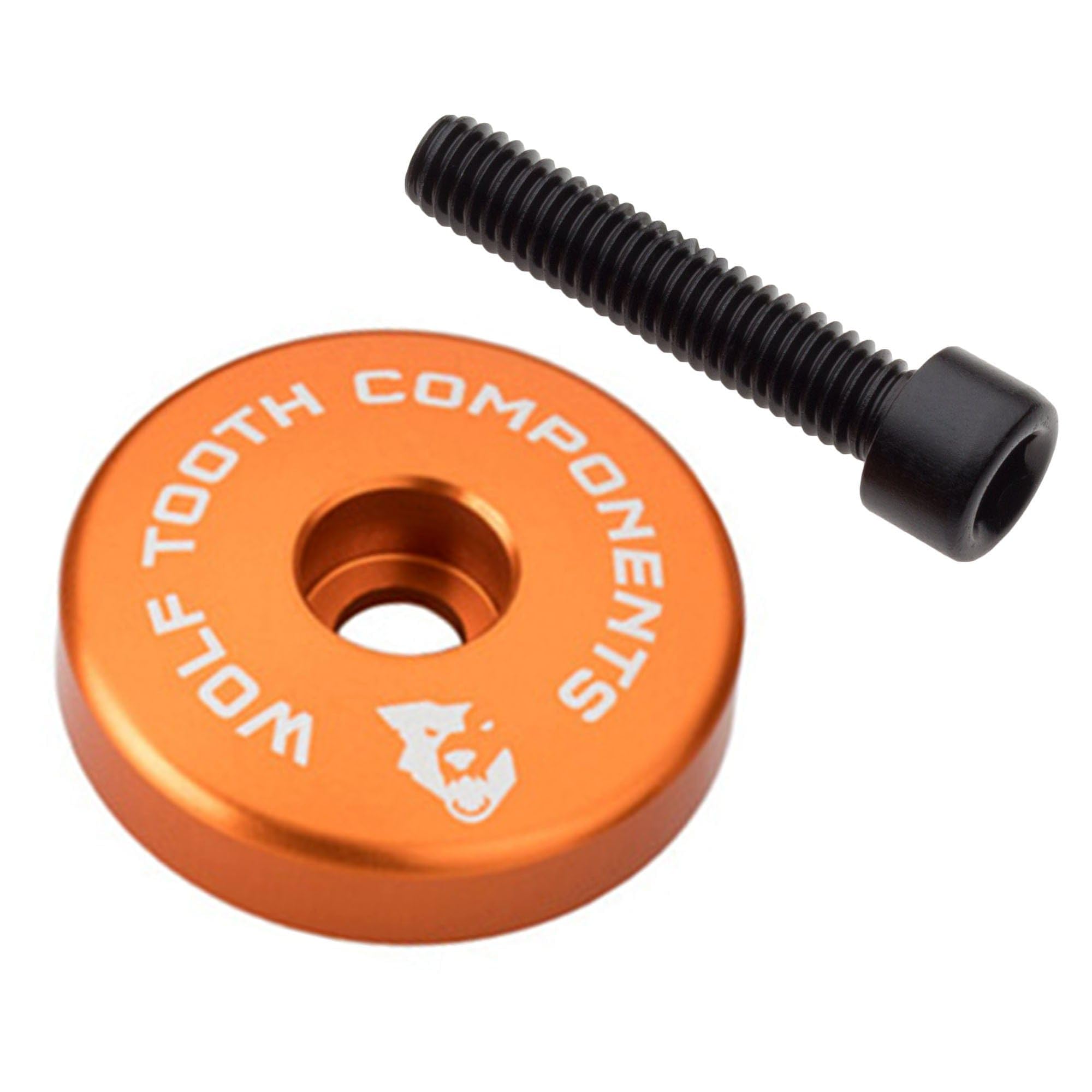 Wolf Tooth | Ultralight Stem Cap with Integrated 5mm Spacer | Orange | Lightweight Aluminium Bicycle Headset Accessories Wide Colour Range