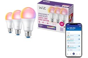WiZ Connected Smart Light Bulbs, Sunset to Sunrise Automation + Motion Detection + Control with Voice or App, Full Color A19 60W 800LM Indoor, Matter Compatible -3 Pack