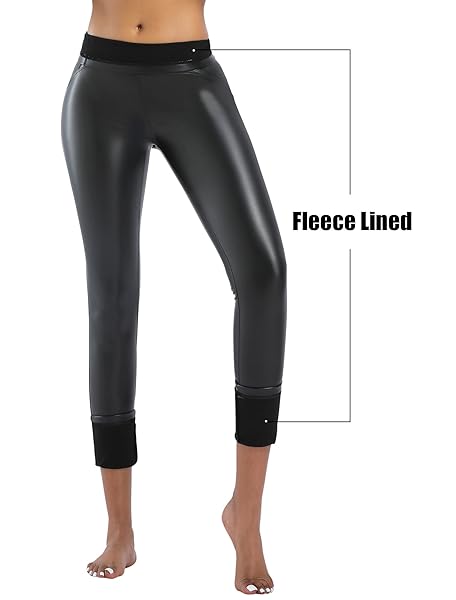 CHINENSIS BLACK LEATHER PANTS FOR WOMEN FLEECE LINED FAUX LEATHER LEGGINGS TUMMY CONTROL SHINY PLEATHER LEGGINGS SEXY