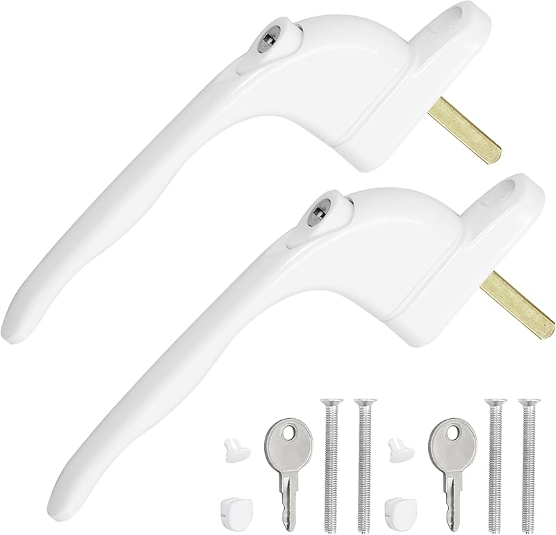 mwellewm 2Pcs UPVC Window Handle Lockable 43mm Spindle White Espag