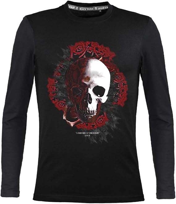 Amazon Tシャツ ドクロ 薔薇 バラ 孔雀 フェザー クルーネック 丸首 長袖tシャツ スリム 細身 メンズ ブラック黒 Crzkh230ls Tシャツ カットソー 通販