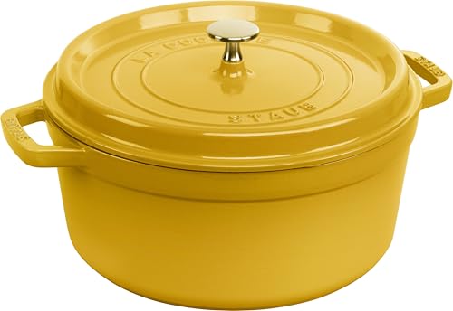 STAUB Cocotte, Gusseisen Bräter, Alle Herdarten inkl Induktion, Rund, 26 cm, 5,0 L, Zitronen-Gelb