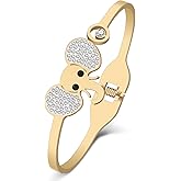 HUAGEO Stainless Steel 18K Gold Silver Plated Rhinestone Cute Elephant Bangle Jungle Animals Hollow Out Cuff Bracelets For Women Charms Jewelry Gifts