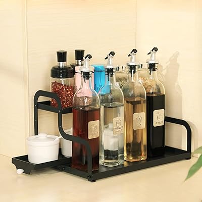 Buy Oitio Expandable Spice Rack Organizer Kitchen Cabinet Seasoning Organizer Pull Out Spice Shelf For Countertop 2 Tier Spice Storage Holder For Spice Jars Bottles Black Online In Turkey B092v5z1f4