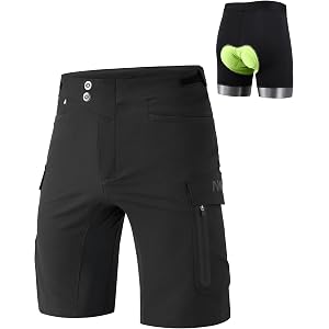Nepest Mountain Bike Shorts for Men Water Resistant & Breathable | 2-in-1 MTB Shorts, Adjustable Buckle, Reflective Prints, S