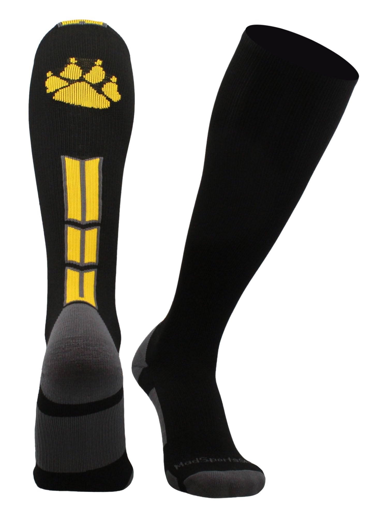 MadSportsStuff Wild Paw Calcetines sobre la pantorrilla (negro/dorado/grafito, mediano)