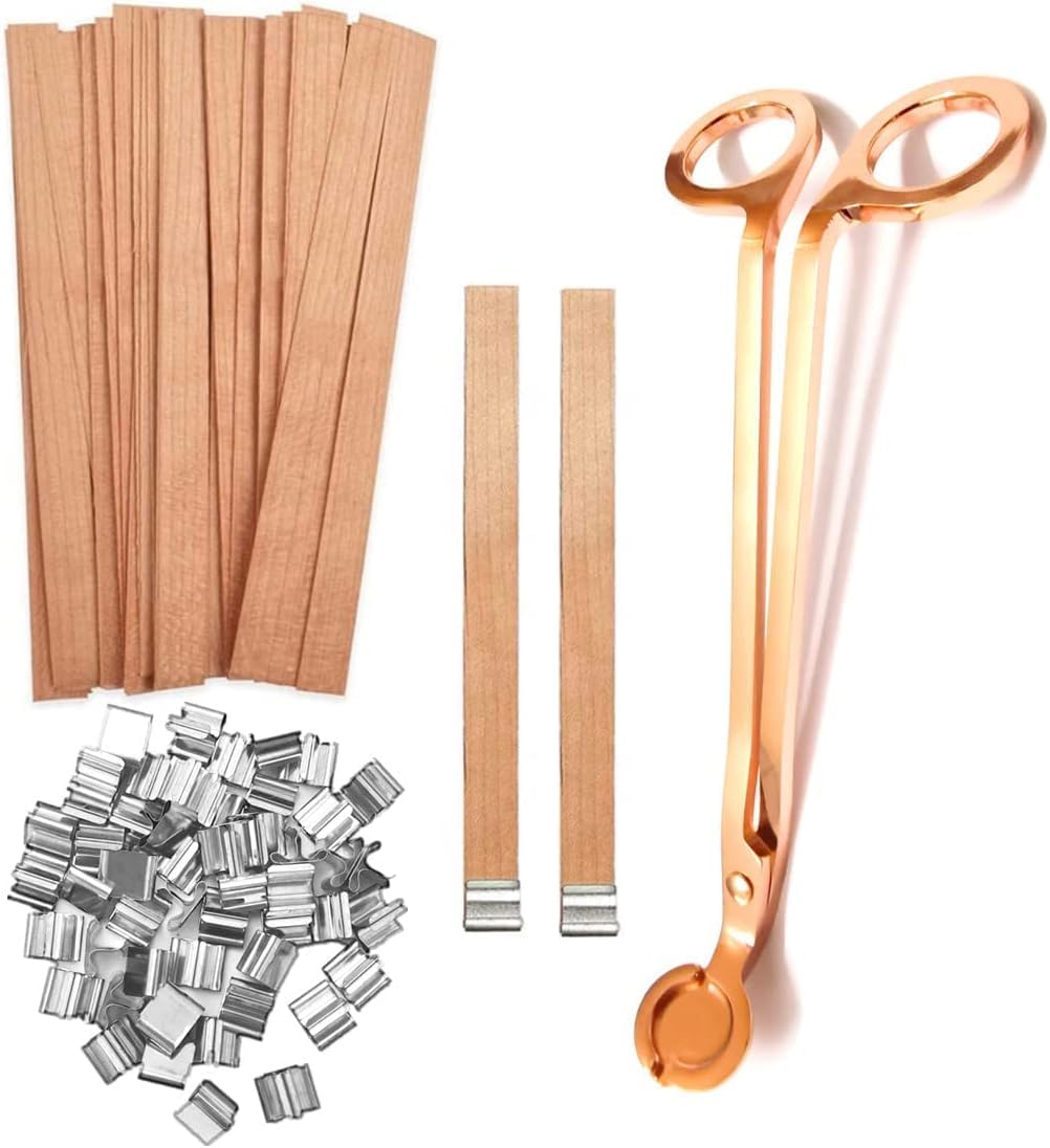 Photo 1 of 100pcs Wood Wicks for Candles,Wood Wicks for Candles Making Smokeless Wooden Candle Wicks with Trimmer Natural Crackling Wooden Wicks for Candle Making 5.1x0.5x0.04inch DIY Craft