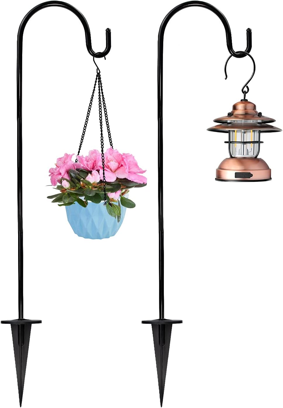 Outdoor Shepherd's Hooks - SMFANLIN 2 Pack Adjustable Outdoor Shepherd Hook Stand, 29 Inch Heavy Duty Garden Hanging Stake, Strong Metal Bird Feeder Pole Hanger for Flower Pots, Lanterns, Garden Plant Wedding Decor
