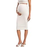 MOMANDA Women' s Maternity Skirt High Waist Midi Pencil Skirt with Slit Stretchy Pregnancy Casual
